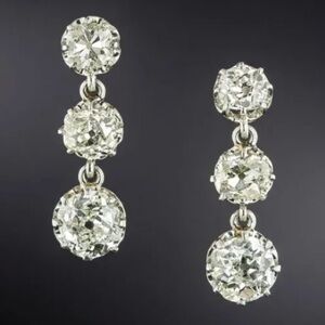 SILVER 3 CZ Diamond Drop Earrings VINTAGE EDWARDIAN-STYLE 
DANGLE EARRINGS 1”